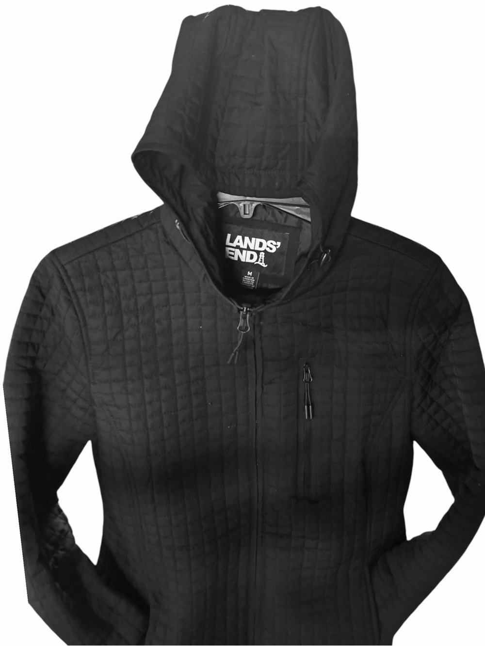 Lands' End Black Quilted Hooded Puffer Jacket